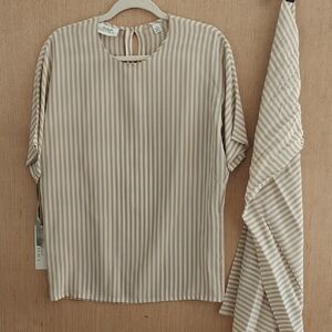 NWT Ellen Tracy Silk Top And Scarf Set